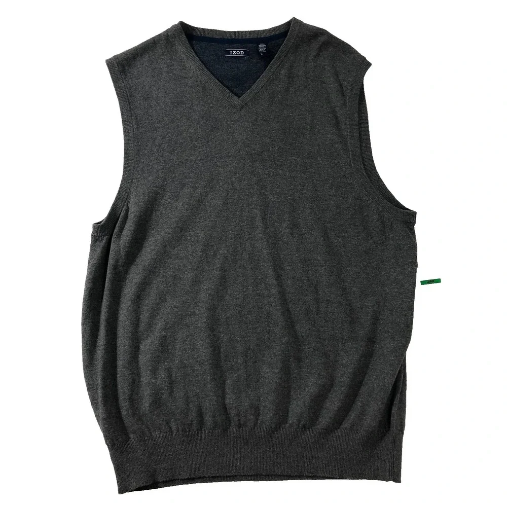 IZOD Sweater Vest‎ Men's Large Dark Gray Heritage Essentials Grandpacore NWT